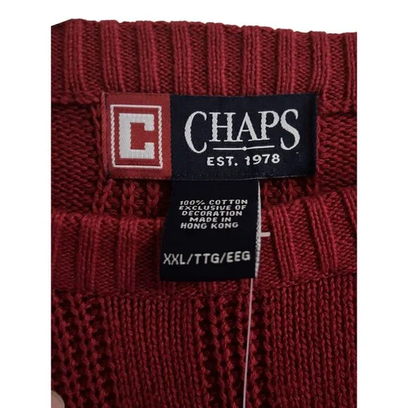 CHAPS RALPH LAUREN Men's RED Crew Neck Cotton Cable-Knit Sweater XXL NWT